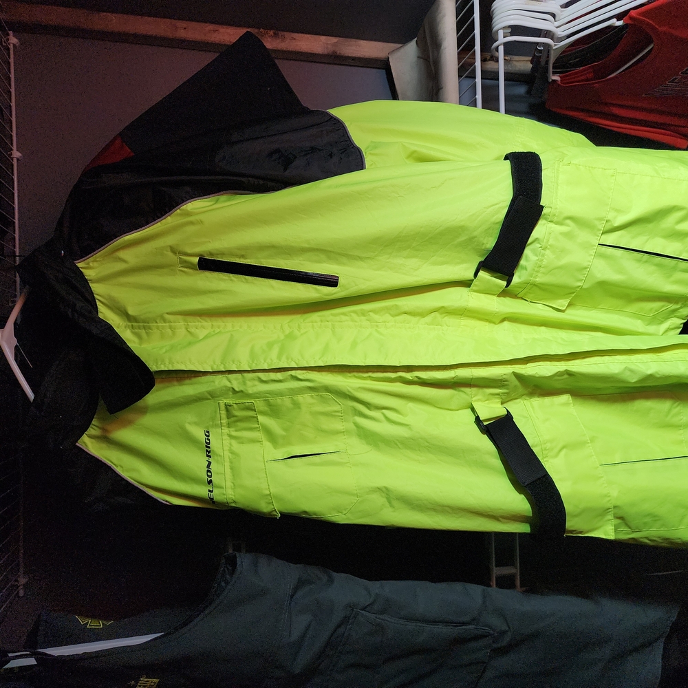Yellow and Black Water-Resistant Rainsuit with Reflective Accents